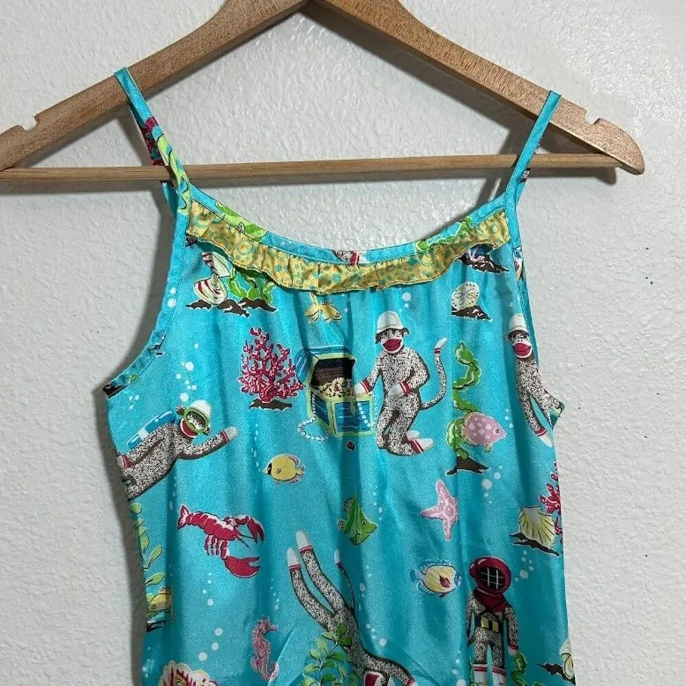 NICK & NORA Nightgown Dress Girls L 12 Blue Satin Slip Under The Sea Water